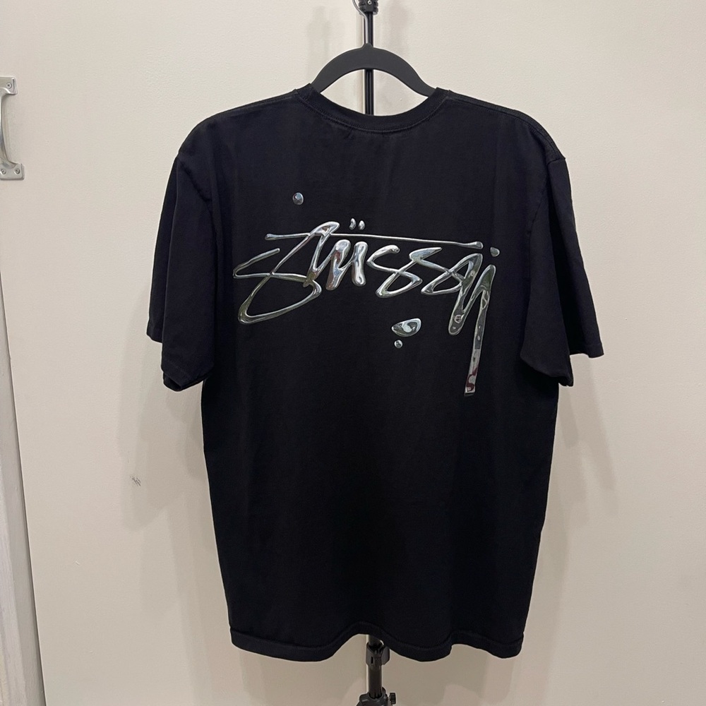 Stussy Black Tee with Silver Graphic